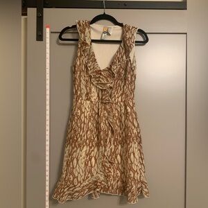 Mimi Chica Boutique Womens Rust/Cream Zebra Print Sleeveless Ruffle Tank Dress